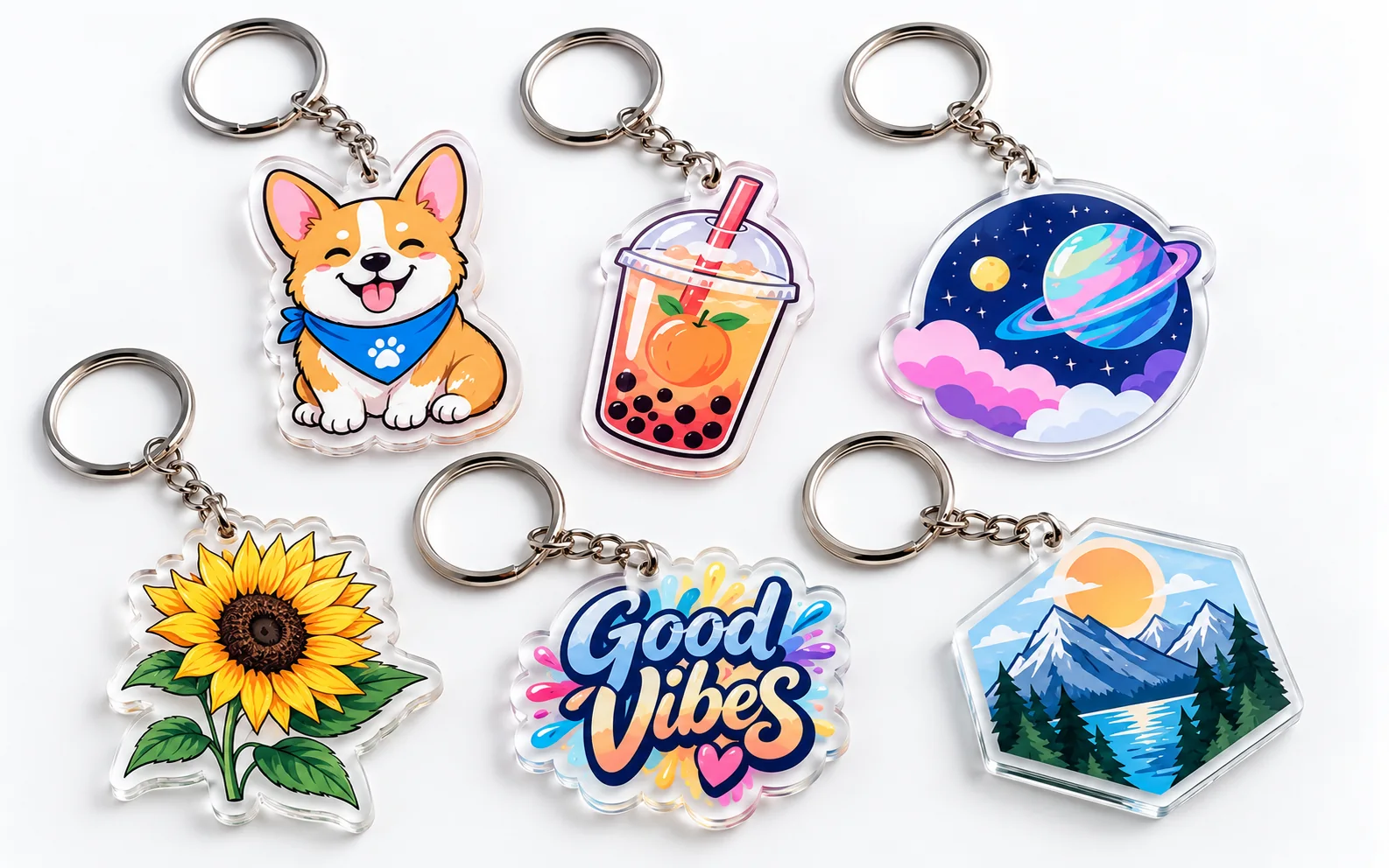 Custom acrylic keychains with full-color printed designs