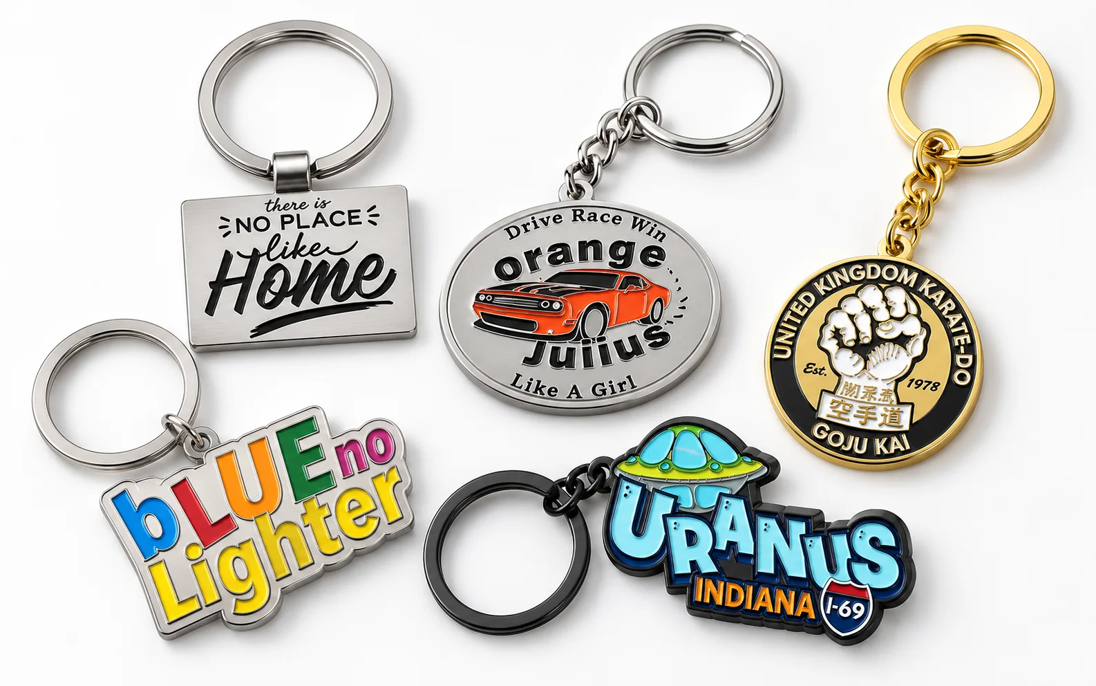 Custom metal keychains with custom shapes and finishes