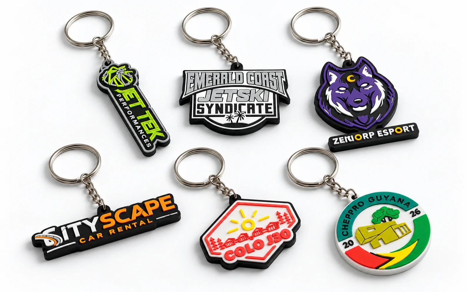 Custom PVC keychains with colorful molded designs
