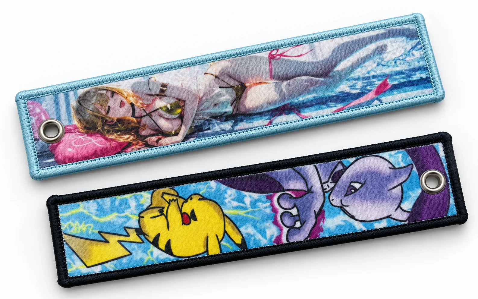 Printed fabric keychains with full-color detailed graphics