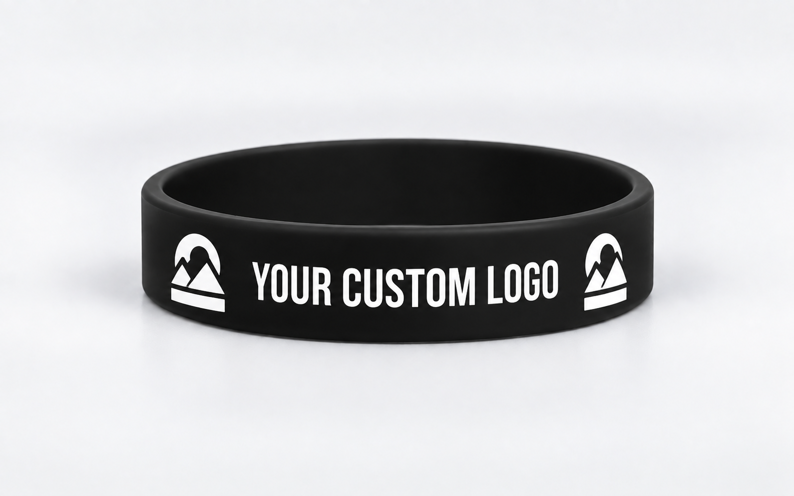 Black printed silicone wristband with white logo artwork