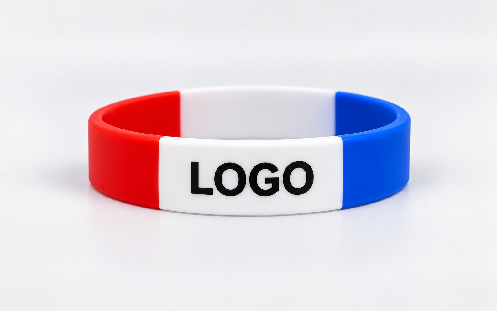 Red white and blue segmented silicone wristband