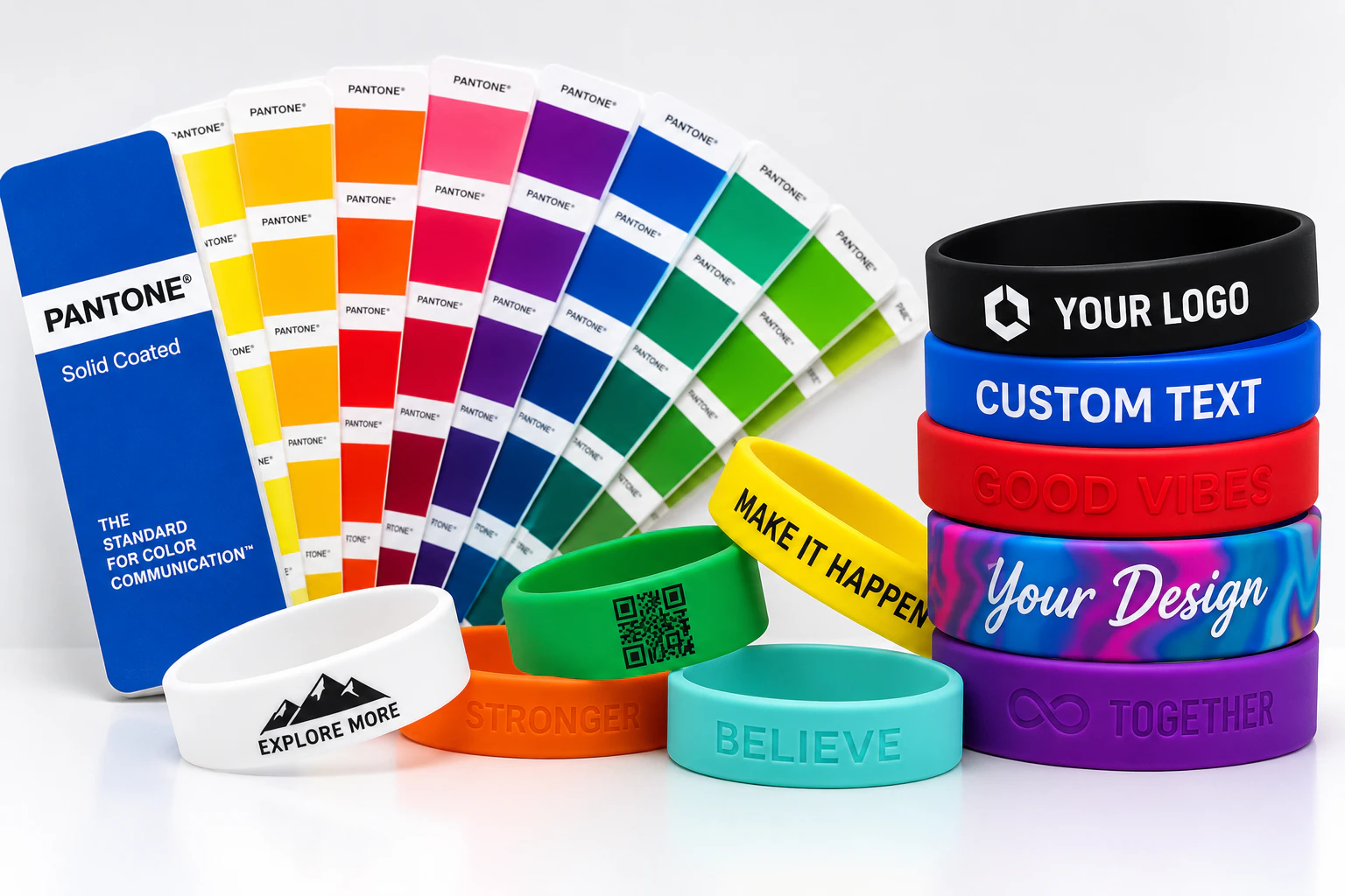 Pantone color matching options for custom silicone wristbands in multiple colors
